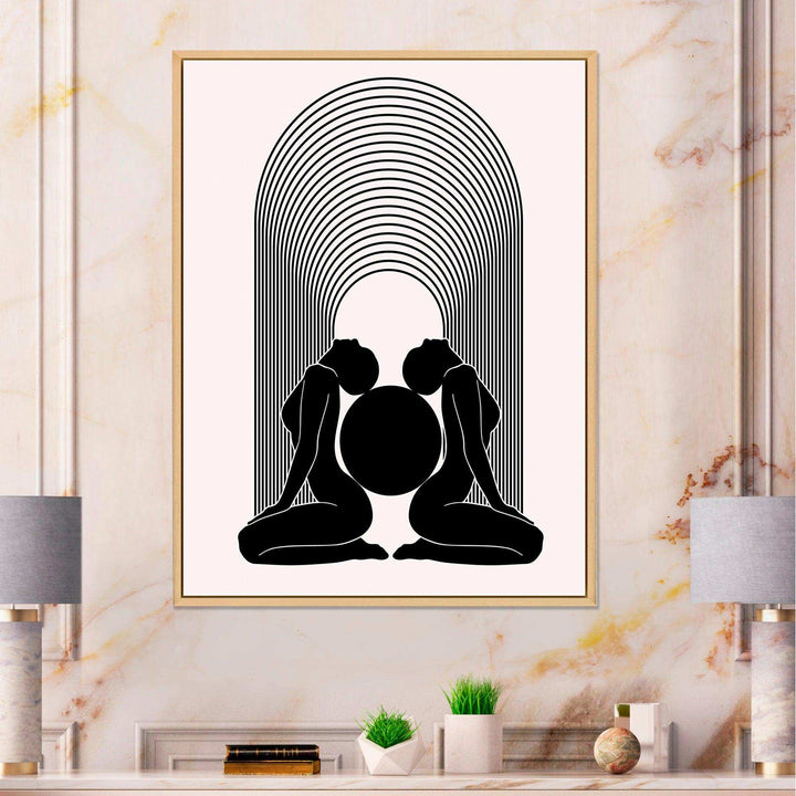 Empowered Cosmic Women Geometric Goddess Series Black And White I - Modern Canvas Wall Art