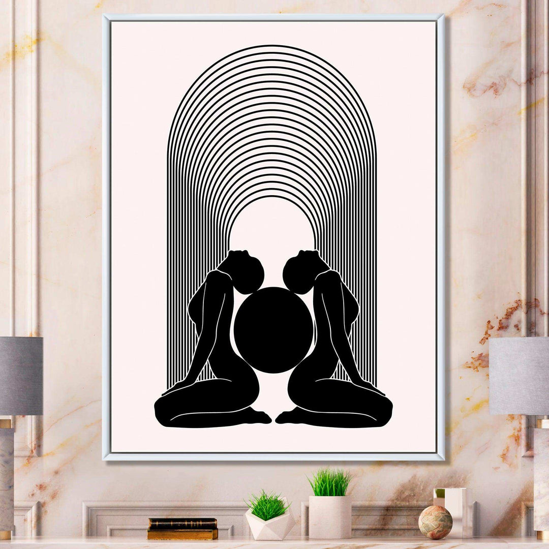 Empowered Cosmic Women Geometric Goddess Series Black And White I - Modern Canvas Wall Art