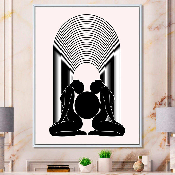 Empowered Cosmic Women Geometric Goddess Series Black And White I - Modern Canvas Wall Art