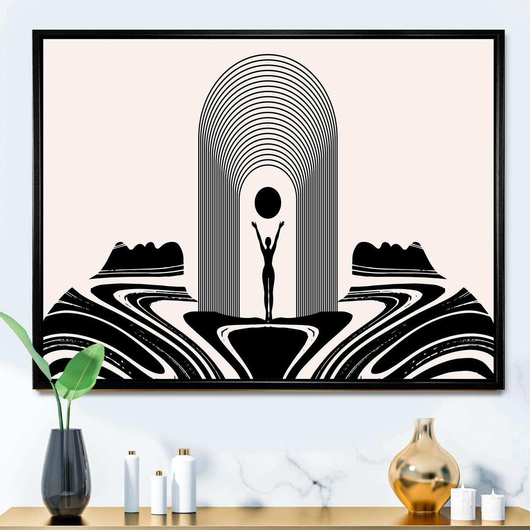 Empowered Cosmic Women Geometric Goddess Series Black And White III - Modern Living Room Wall Decor