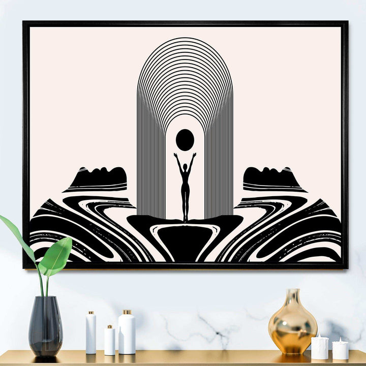 Empowered Cosmic Women Geometric Goddess Series Black And White III - Modern Living Room Wall Decor