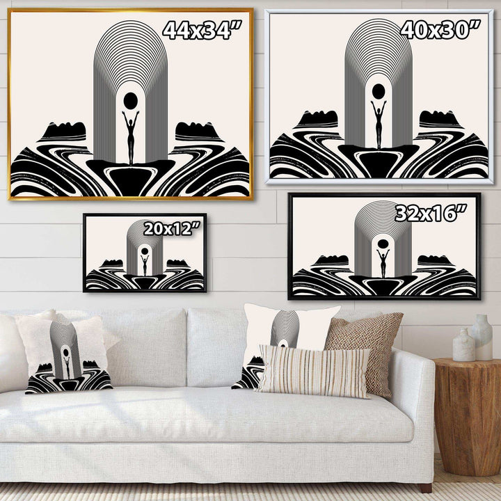 Empowered Cosmic Women Geometric Goddess Series Black And White III - Modern Living Room Wall Decor