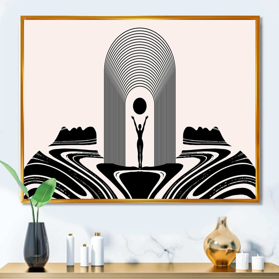 Empowered Cosmic Women Geometric Goddess Series Black And White III - Modern Living Room Wall Decor