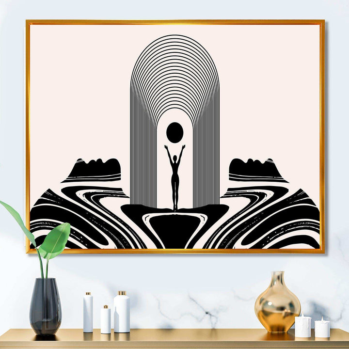 Empowered Cosmic Women Geometric Goddess Series Black And White III - Modern Living Room Wall Decor