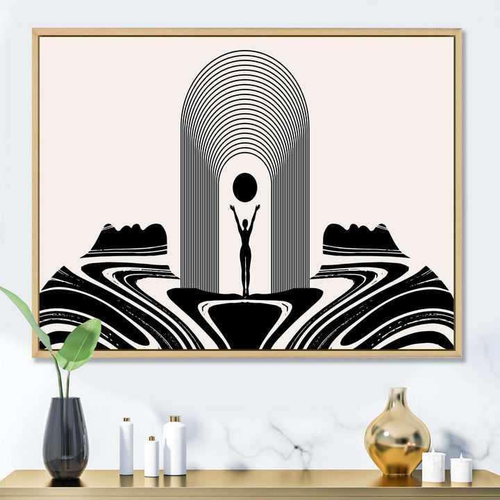 Empowered Cosmic Women Geometric Goddess Series Black And White III - Modern Living Room Wall Decor