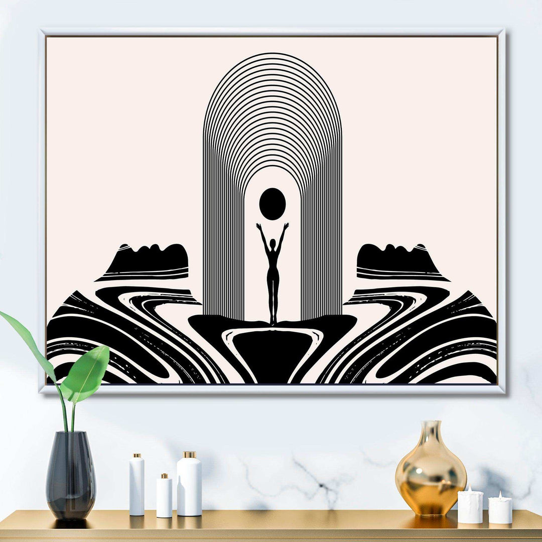 Empowered Cosmic Women Geometric Goddess Series Black And White III - Modern Living Room Wall Decor