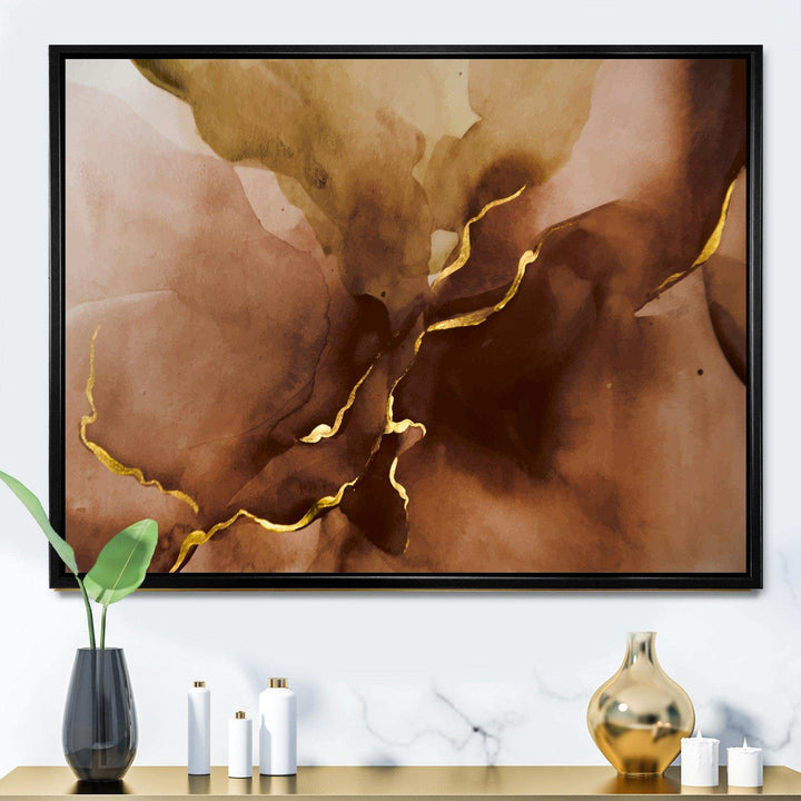 Hand Drawn Watercolor Brown Background With Gold - Modern Wall Art Prints
