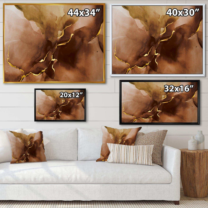 Hand Drawn Watercolor Brown Background With Gold - Modern Wall Art Prints