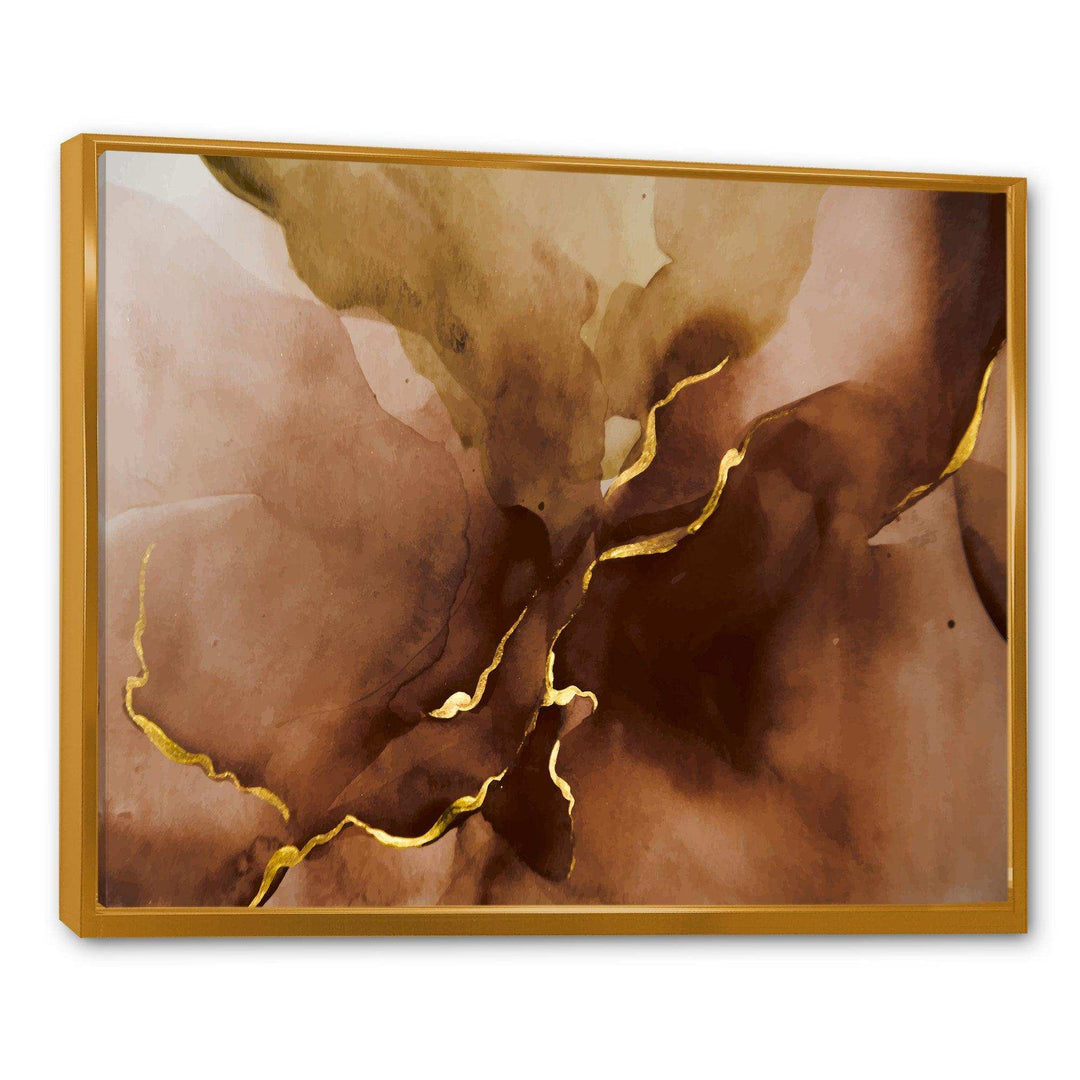 Hand Drawn Watercolor Brown Background With Gold - Modern Wall Art Prints