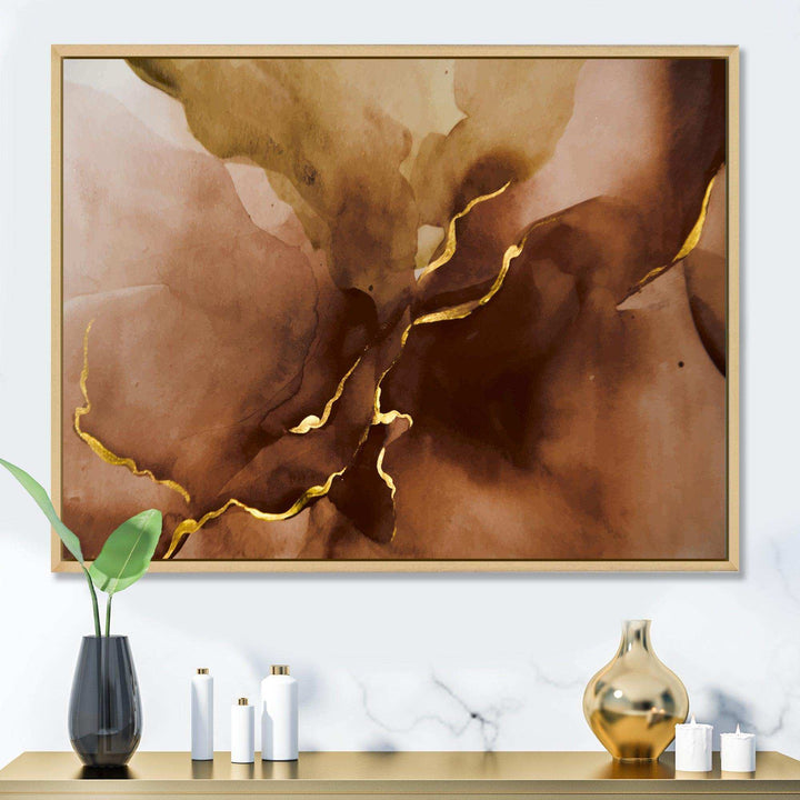 Hand Drawn Watercolor Brown Background With Gold - Modern Wall Art Prints