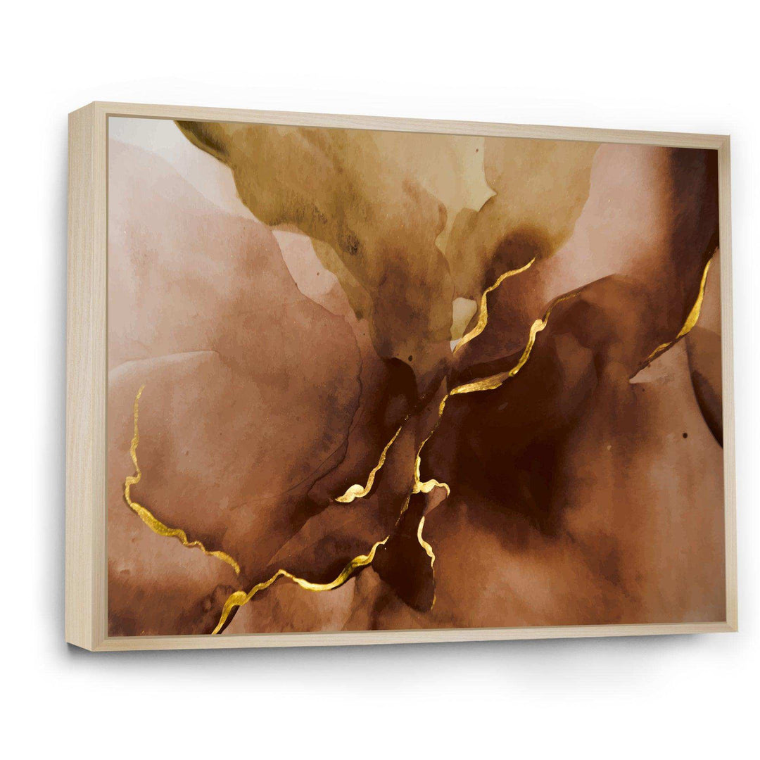 Hand Drawn Watercolor Brown Background With Gold - Modern Wall Art Prints