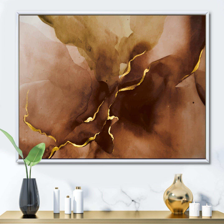 Hand Drawn Watercolor Brown Background With Gold - Modern Wall Art Prints