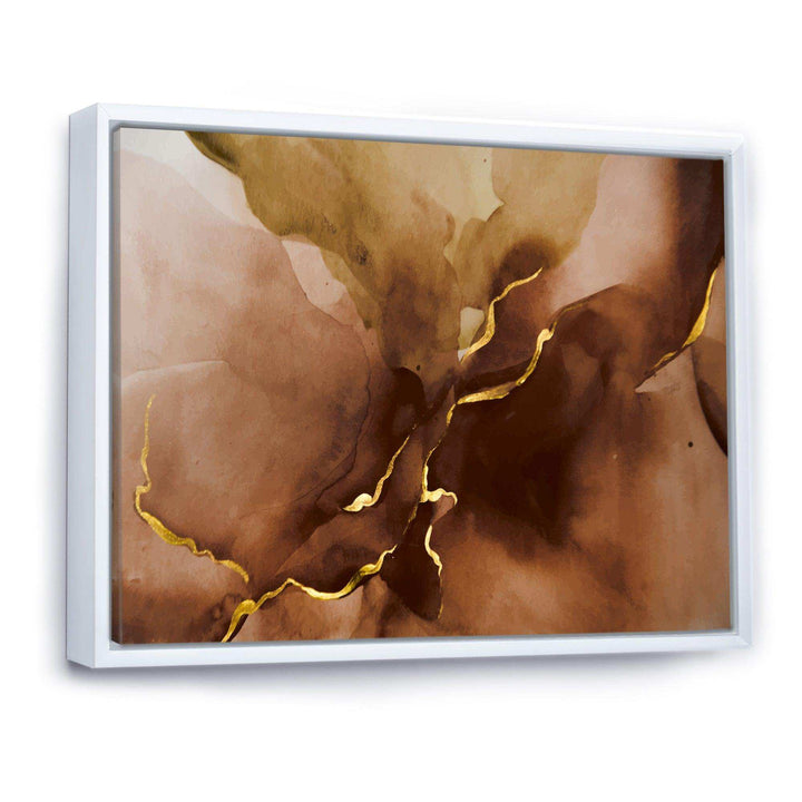 Hand Drawn Watercolor Brown Background With Gold - Modern Wall Art Prints