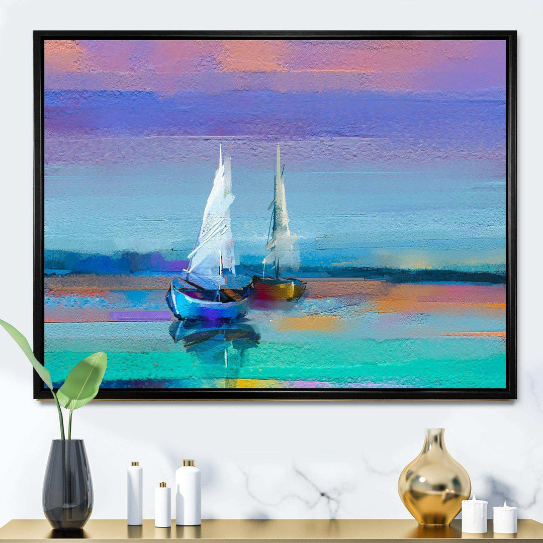 Impressionist Seascape With Little Ships II - Nautical &amp; Coastal Wall Art Prints