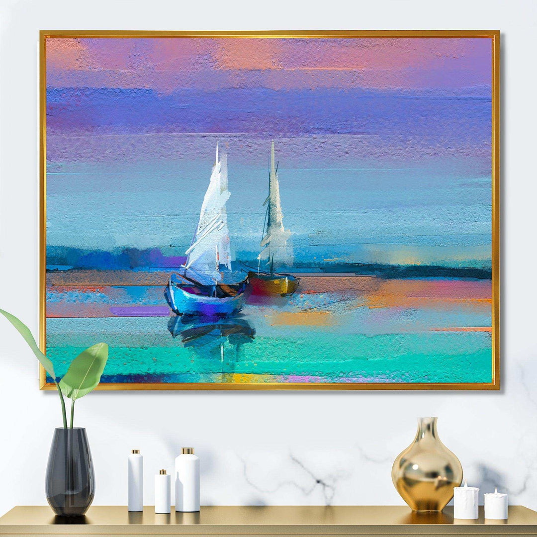 Impressionist Seascape With Little Ships II - Nautical &amp; Coastal Wall Art Prints