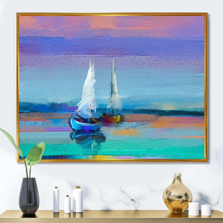 Impressionist Seascape With Little Ships II - Nautical &amp; Coastal Wall Art Prints
