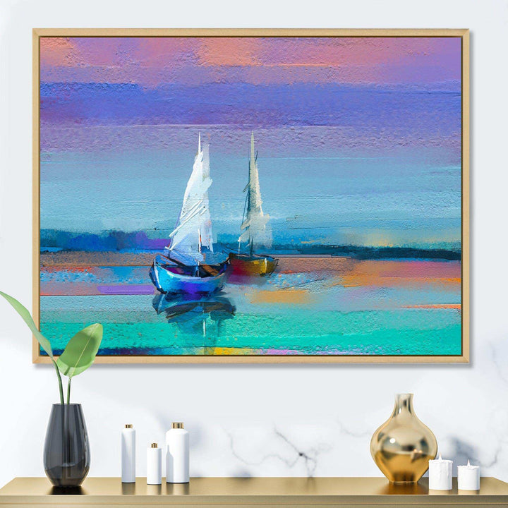 Impressionist Seascape With Little Ships II - Nautical &amp; Coastal Wall Art Prints