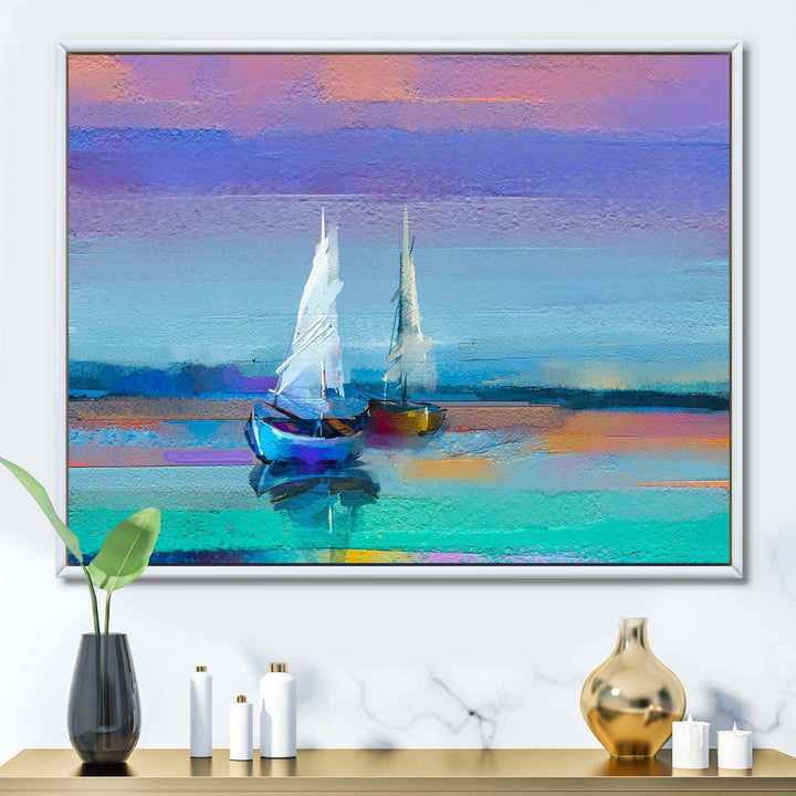 Impressionist Seascape With Little Ships II - Nautical &amp; Coastal Wall Art Prints