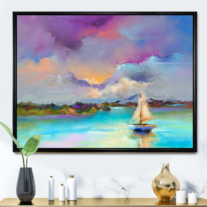 Impressionist Seascape With Little Ships III - Modern Canvas Wall Art