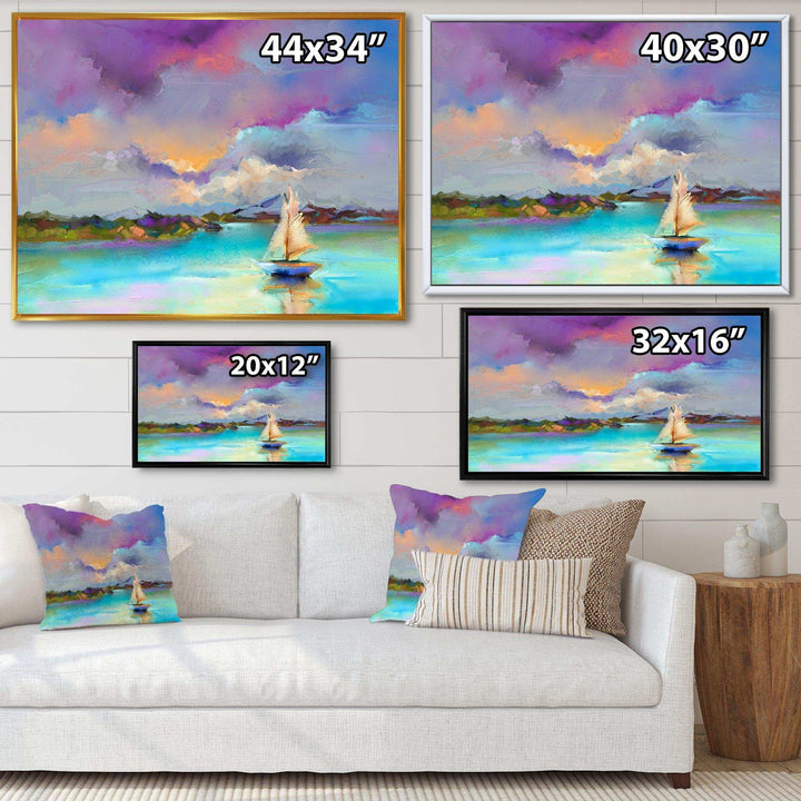 Impressionist Seascape With Little Ships III - Modern Canvas Wall Art