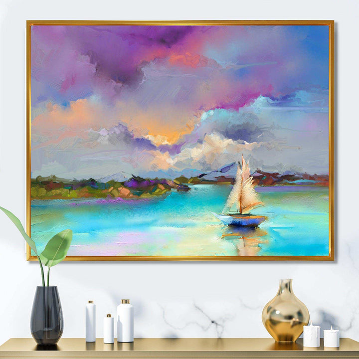 Impressionist Seascape With Little Ships III - Modern Canvas Wall Art