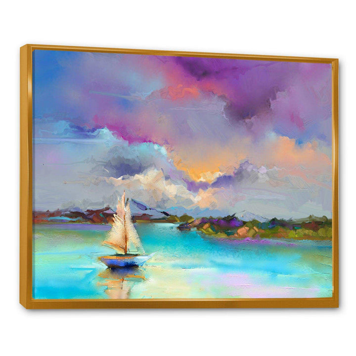 Impressionist Seascape With Little Ships III - Modern Canvas Wall Art