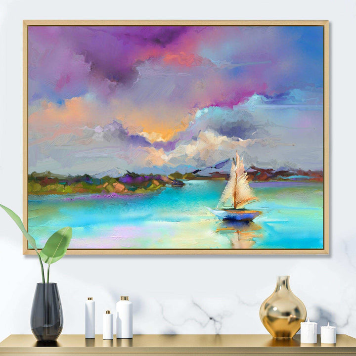 Impressionist Seascape With Little Ships III - Modern Canvas Wall Art