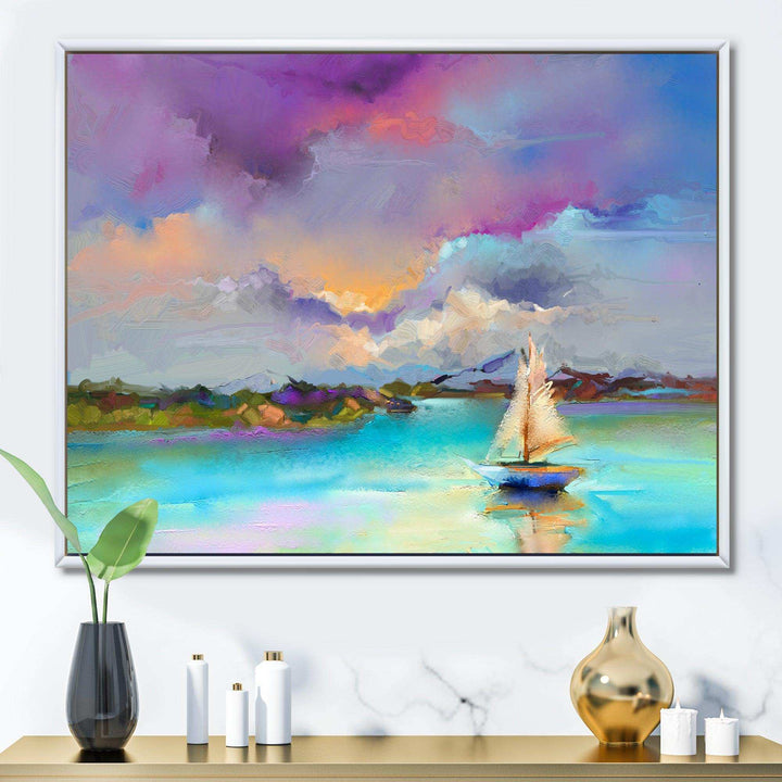 Impressionist Seascape With Little Ships III - Modern Canvas Wall Art