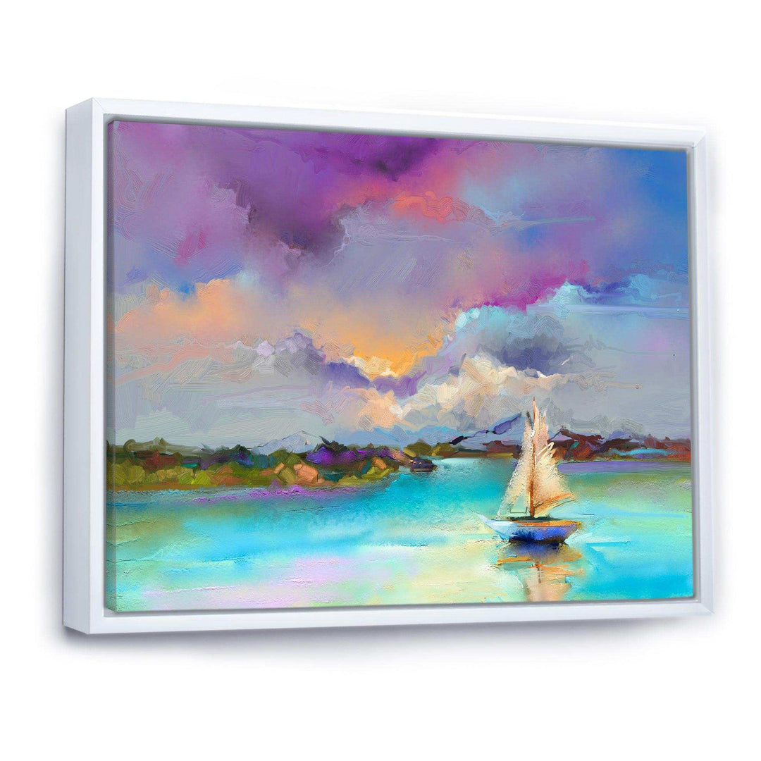Impressionist Seascape With Little Ships III - Modern Canvas Wall Art