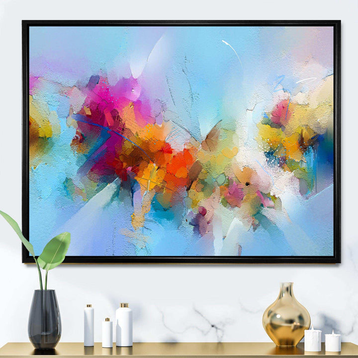 Purple Yellow And Blue Abstract Flower Compostion II - Farmhouse Wall Art Prints
