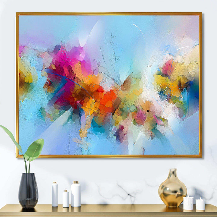 Purple Yellow And Blue Abstract Flower Compostion II - Farmhouse Wall Art Prints
