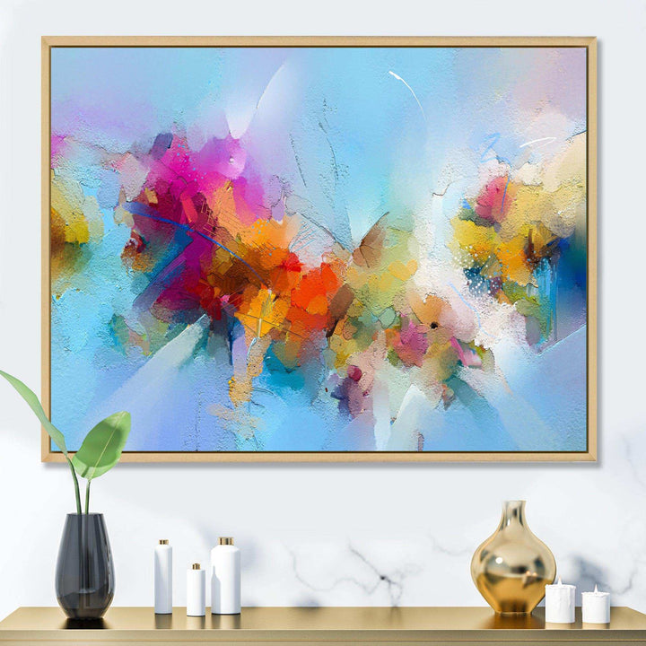 Purple Yellow And Blue Abstract Flower Compostion II - Farmhouse Wall Art Prints