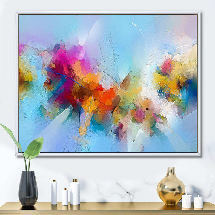 Purple Yellow And Blue Abstract Flower Compostion II - Farmhouse Wall Art Prints