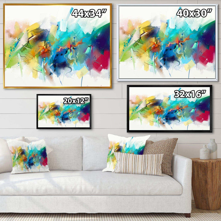 Turquoise Story With Touches Of Yellow And Red - Modern Bedroom Wall Art