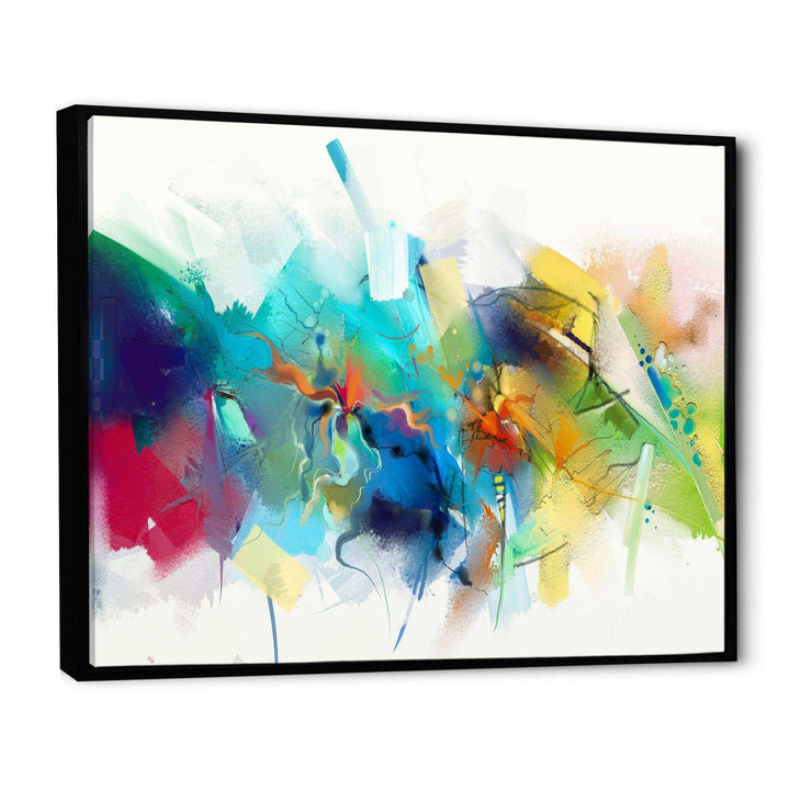 Turquoise Story With Touches Of Yellow And Red - Modern Bedroom Wall Art