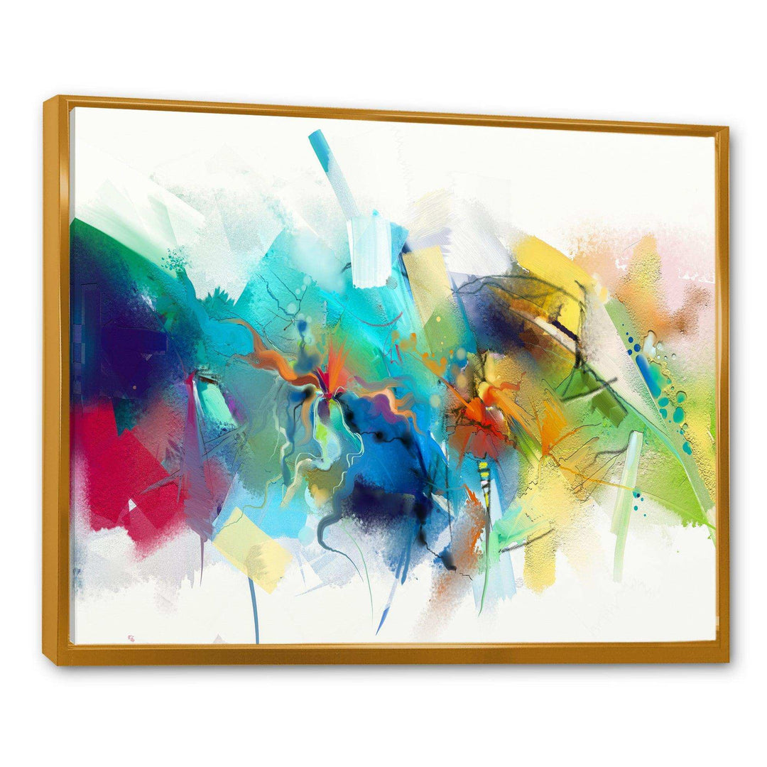 Turquoise Story With Touches Of Yellow And Red - Modern Bedroom Wall Art