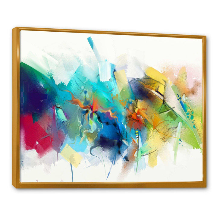 Turquoise Story With Touches Of Yellow And Red - Modern Bedroom Wall Art