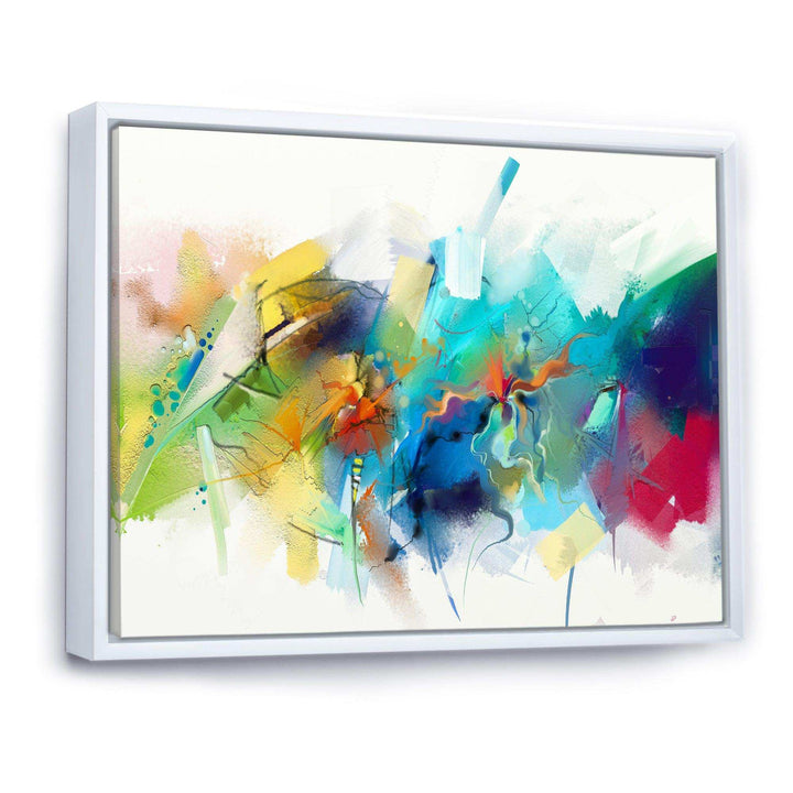 Turquoise Story With Touches Of Yellow And Red - Modern Bedroom Wall Art