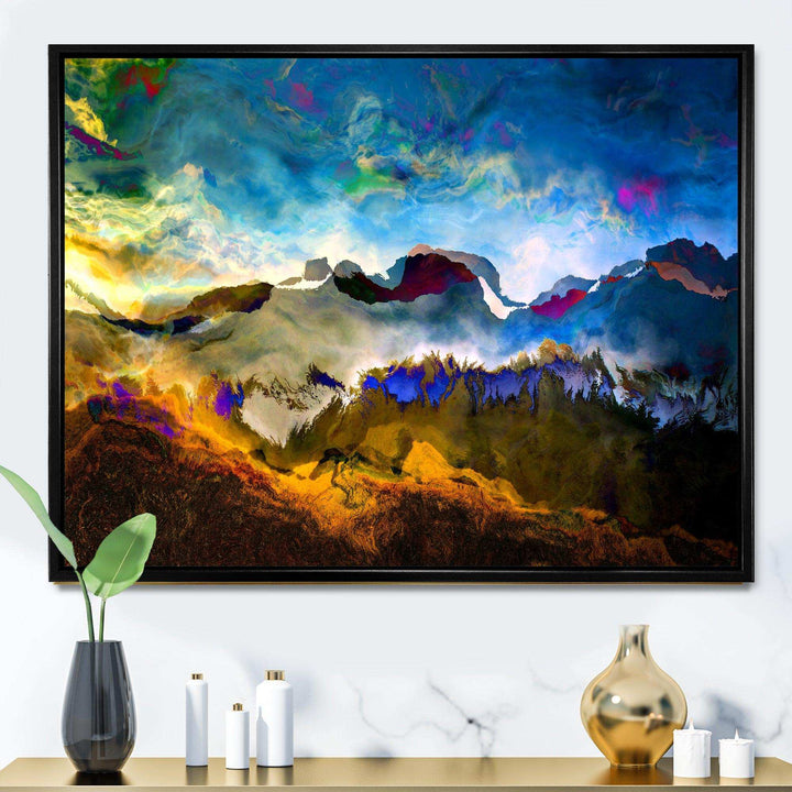 Mountainscape With Dark Blue Dark - Farmhouse Living Room Wall Decor