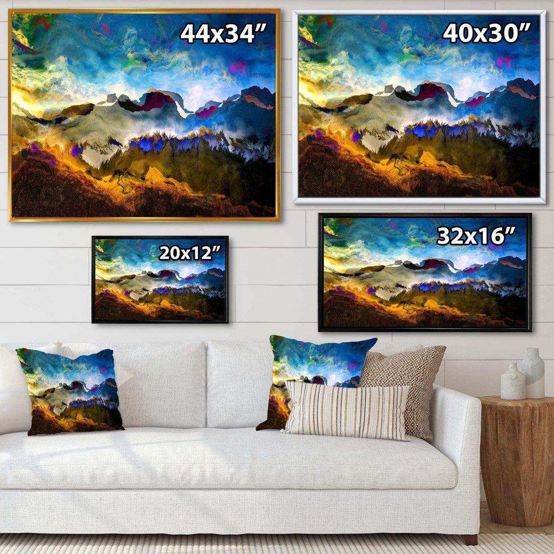 Mountainscape With Dark Blue Dark - Farmhouse Living Room Wall Decor