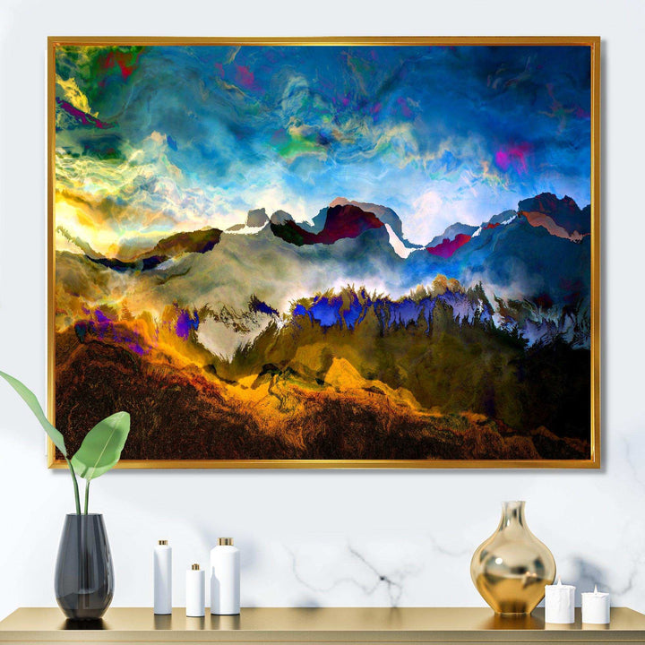 Mountainscape With Dark Blue Dark - Farmhouse Living Room Wall Decor
