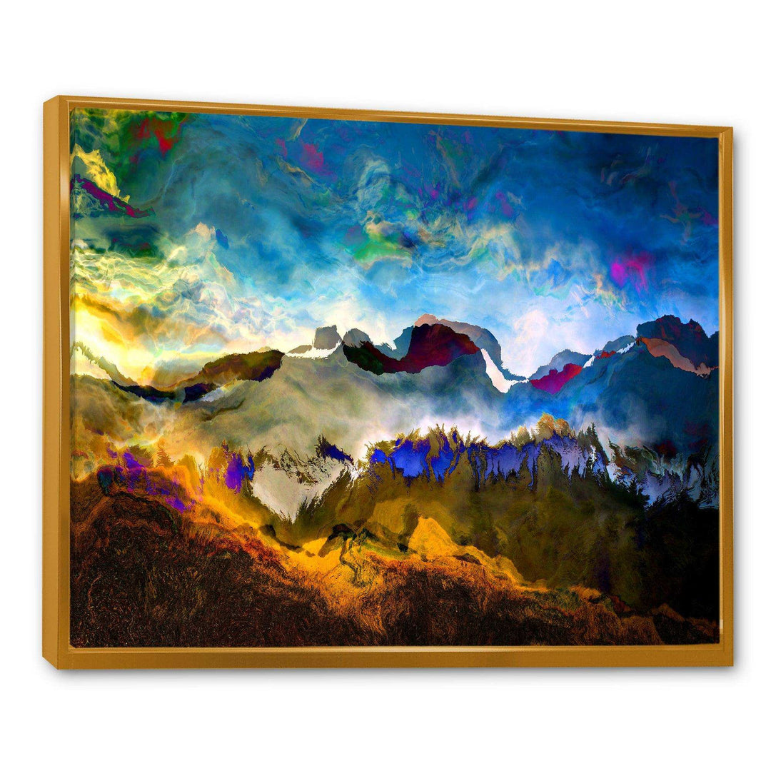 Mountainscape With Dark Blue Dark - Farmhouse Living Room Wall Decor