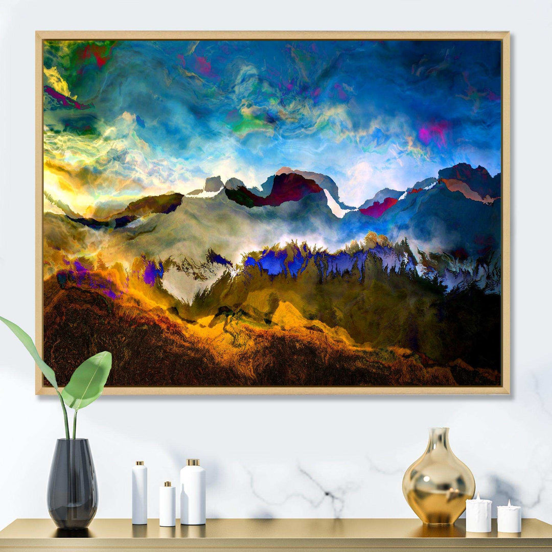 Mountainscape With Dark Blue Dark - Farmhouse Living Room Wall Decor