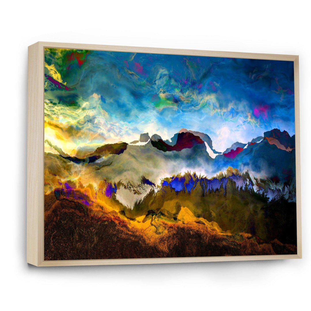 Mountainscape With Dark Blue Dark - Farmhouse Living Room Wall Decor