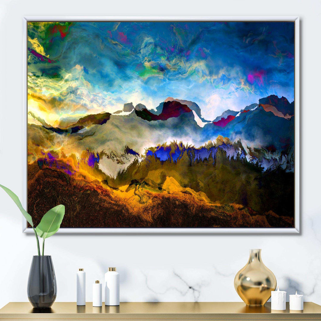 Mountainscape With Dark Blue Dark - Farmhouse Living Room Wall Decor