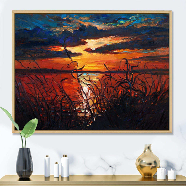 Romantic Sunset By Lakeside