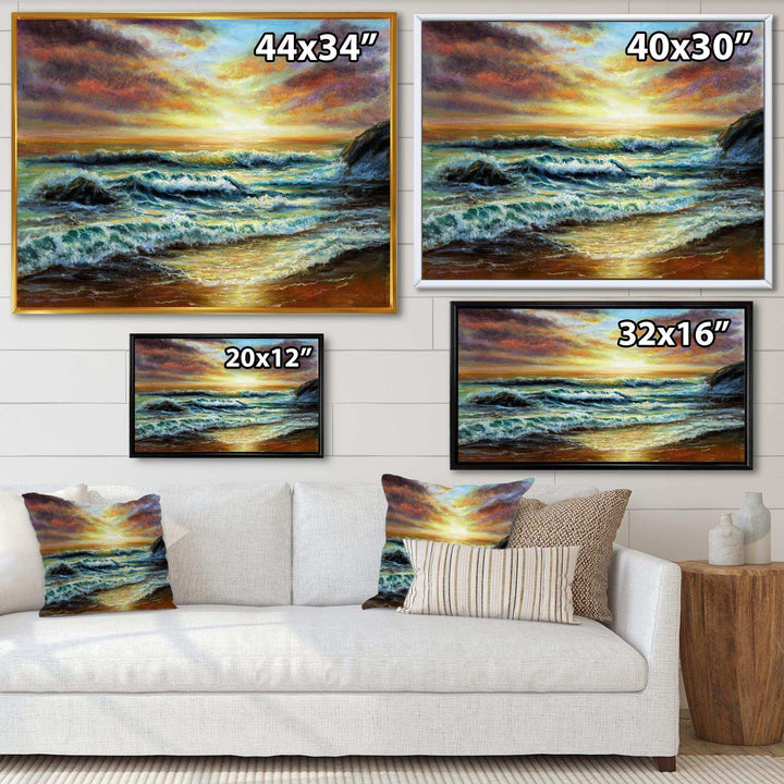 Magnificent Sunset Over Blue Wild Wave Ocean