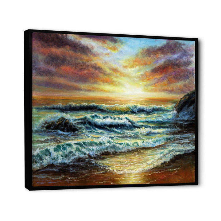 Magnificent Sunset Over Blue Wild Wave Ocean