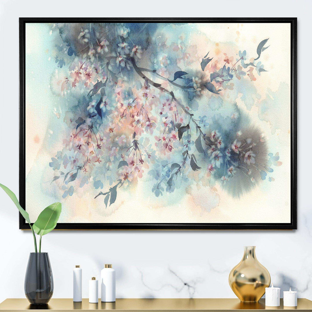 White Sakura Flower Blossom On Pastel Blue Background