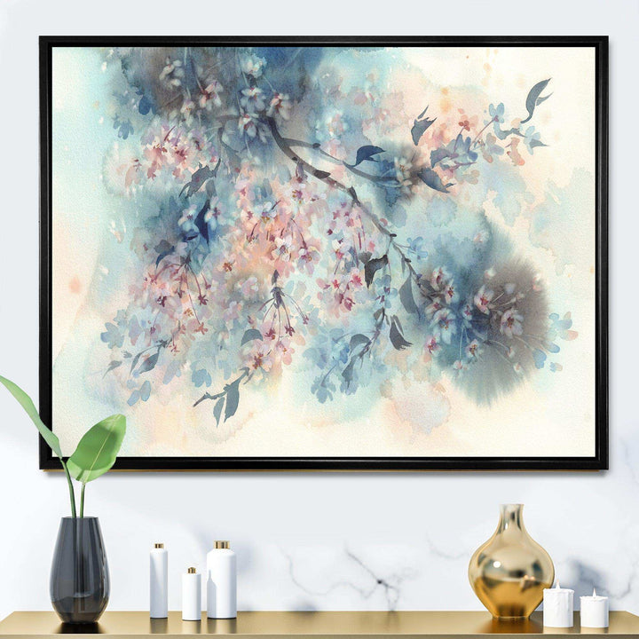 White Sakura Flower Blossom On Pastel Blue Background